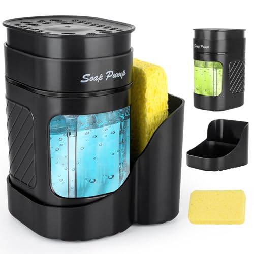 Black 3-in-1 Kitchen Dish Soap Dispenser with Sponge Holder