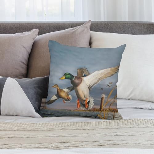 Flying Mallard Ducks Velvet Throw Pillow Cover 18x18 - Double-Sided