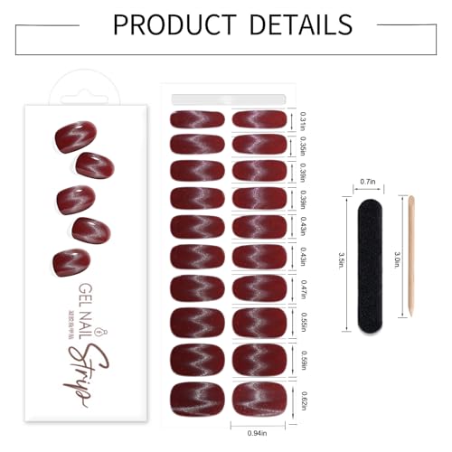 WOKOTO Red Cat Eye Semi Cured Gel Nail Strips UV Nail Wraps