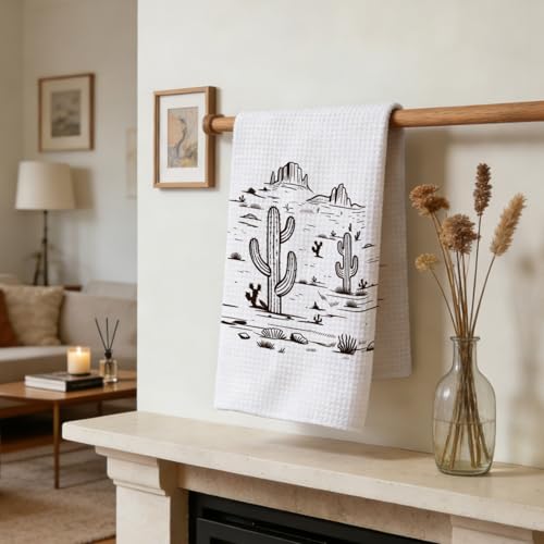 Western Aztec Hand Towel Set - Rustic Southwestern Cactus Kitchen Decor