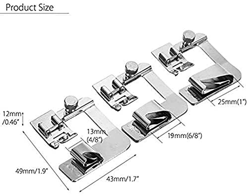 3-Piece Adjustable Rolled Hem Foot Set for Sewing Machines