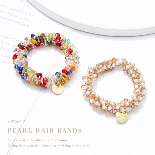 Pearl Beaded Hair Ties 3 Pack Elastic Scrunchies with Gold Charms