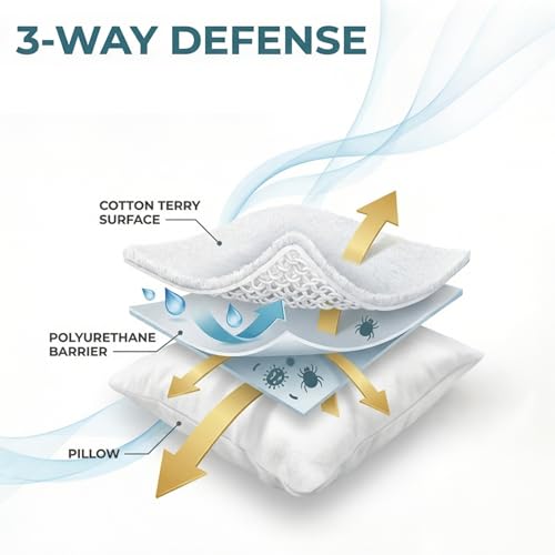 WINKAURA Waterproof Pillow Protectors - Standard Size, 2 Pack Cotton Terry