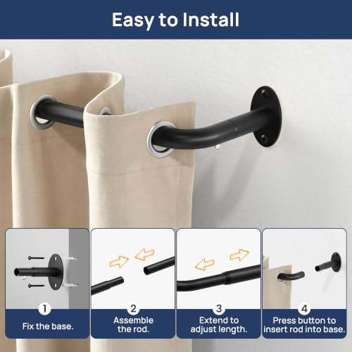 EnjoyBasics Wrap Around Curtain Rod 28-53" Black - Quick Release