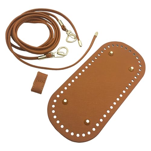 PU Leather Crochet Bag Making Kit with Oval Base Shaper and Strap, Brown