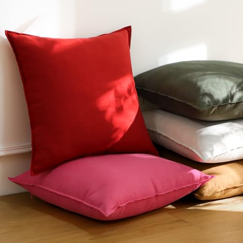 OTOSTAR Pack of 2 18x18 Inch Olive Green Linen Throw Pillow Covers