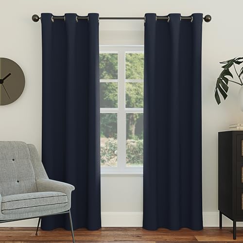 Sun Zero Easton Navy Blue Blackout Curtain Panel, 40" x 108" Energy Saving