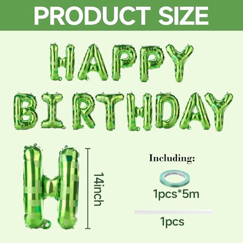 Green Pixel Happy Birthday Banner Foil Balloons Set