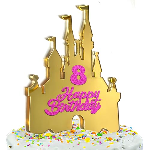 Gold Castle Cake Topper Set with Numbers 0-9 – Reusable Princess Birthday Decoration