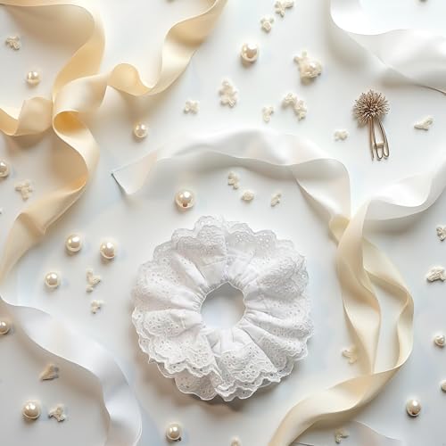 White Lace Hair Scrunchies for Women - Extra Large Ponytail Holder