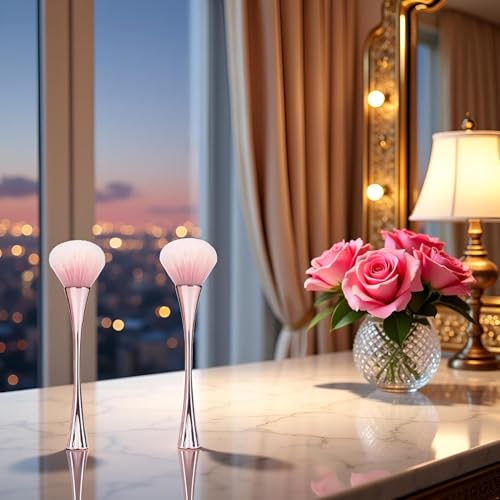 2Pcs Rose Gold Nail Art Dust Remover Brush Soft Bristles Manicure Tool