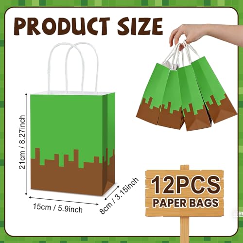 12 Pack Pixel Theme Party Favor Bags for Kids Gaming Birthday & Baby Shower