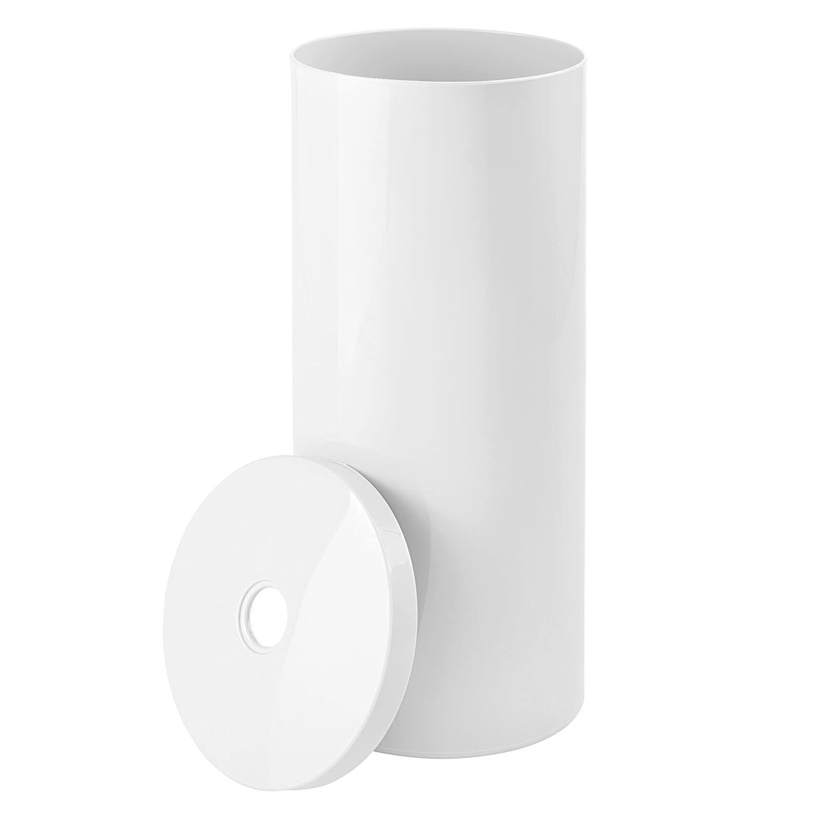 mDesign Plastic Floor Stand Toilet Paper Organizer with Cover, 3-Roll Space-Saving Tissue Storage for Bathroom - Fits Under Sink, Vanity, Shelf, in Cabinet, Corner - Aura Collection - White