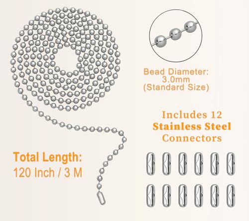 120-Inch Stainless Steel Ceiling Fan Pull Chain Extender with 12 Connectors