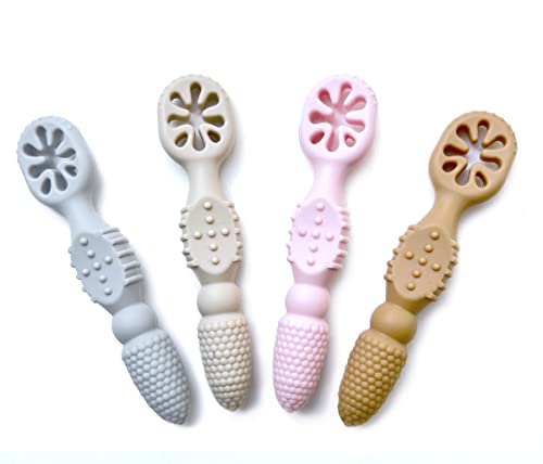 YMCF Baby's First Spoon Set - BPA-Free Silicone Toddler Utensils (4-Pack)