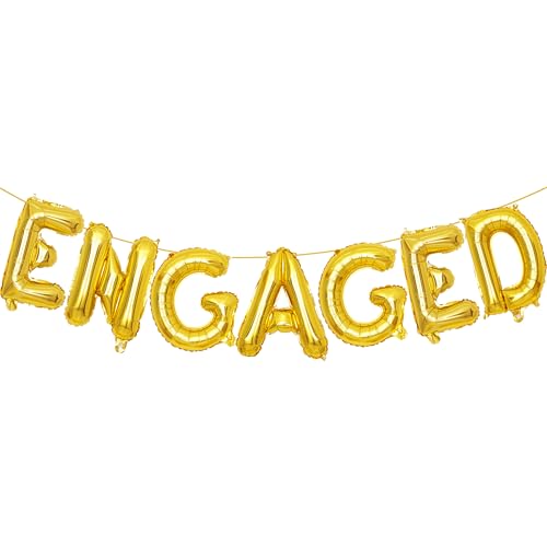 Engaged Gold Letter Balloons 16in 2 Set - Party Decor, Reusable Foil Letter Balloons