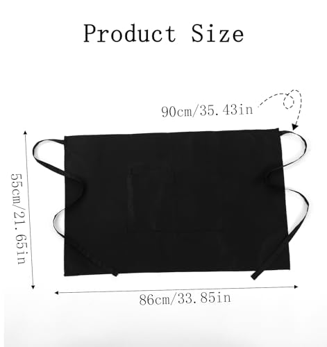 Black Waitress Server Apron with Pockets - Water Resistant Polyester