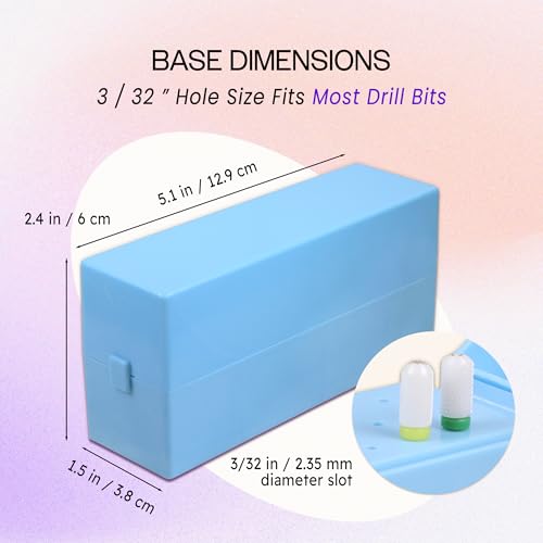 PANA 30-Hole Nail Drill Bit Holder Stand Dustproof Storage Case Blue