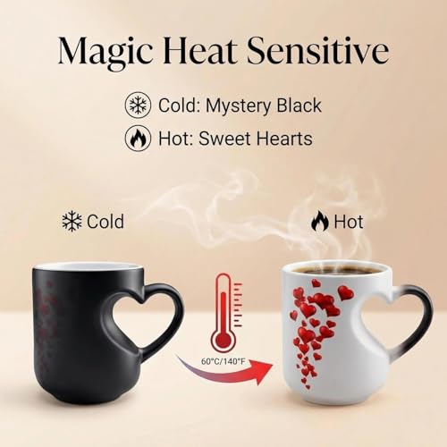 Heart Shaped Color Changing Mug - Heat-Activated Ceramic Coffee Tea Cup