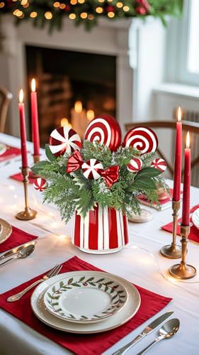 Artificial Christmas Tree with Candy Canes Pine Cones and Potted Decor - Style 5