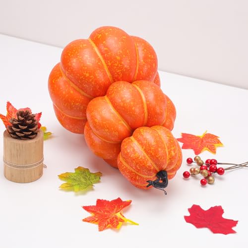 Artificial Orange Pumpkin Tower - Autumn Fall Decor, 11.4 Inch, Variation A