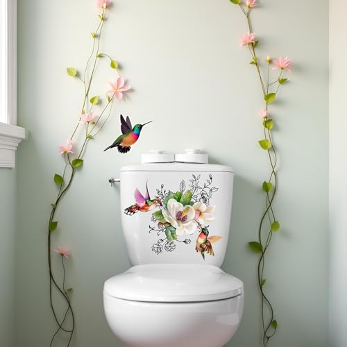 Bathroom Floral Wall Stickers with Hummingbirds & Butterflies - Waterproof & Removable Toilet Seat Decals