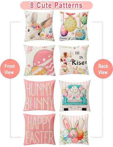 8-Sided Easter Pillow Covers Set of 4 with Bunny Decor