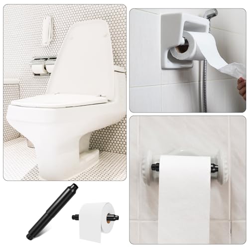 Adjustable Toilet Paper Holder Spring Rod - Black Stainless Steel Replacement