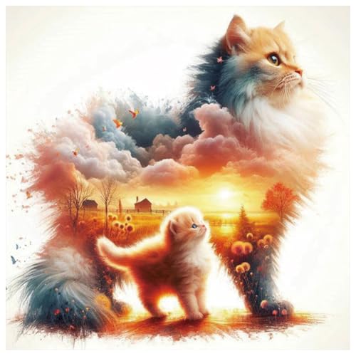 KUKUDEM Cat Diamond Painting Kit - 5D DIY Craft for Home Decor