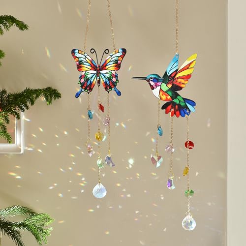 Colorful Hummingbird Crystal Suncatcher Hanging Garden Decor