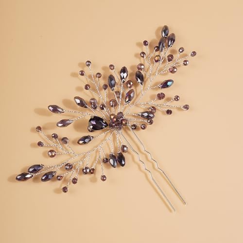 Aimimier Purple Crystal Bridal Hair Pin Handcrafted Wedding Hair Accessory