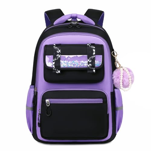 Kawaii Purple Backpack for Girls, Stylish School Bag Ages 6-15