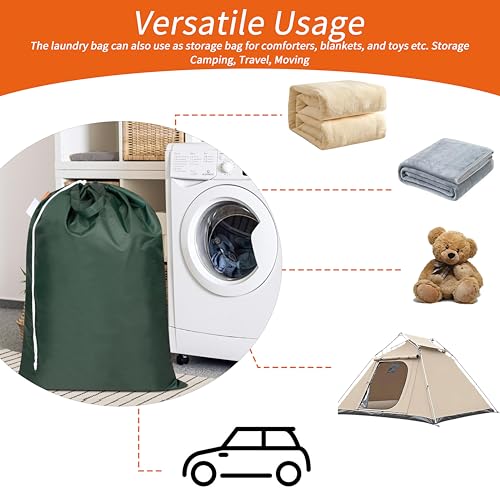 Polecasa Extra Large Heavy Duty Laundry Bag with Drawstring - 28x36, 50LB Capacity, Reinforced Handles, Green