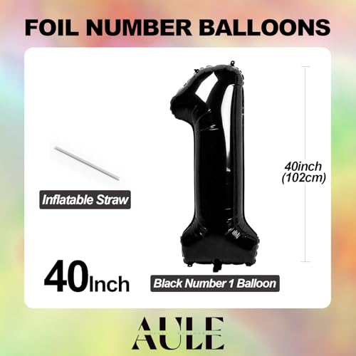 AULE 40 Inch Black Number Balloon 1 - Jumbo Foil for Parties