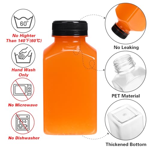 Moretoes 6-Pack 10oz Clear Plastic Juice Bottles with Caps