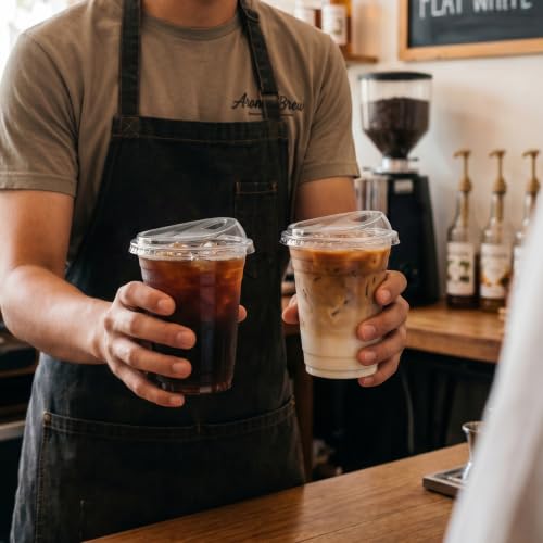 25 Pack 16 oz Clear Plastic Cups with Lids for Cold Drinks - Disposable BPA-Free Iced Coffee & Smoothie Cups