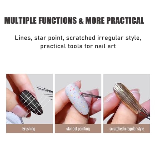 WOKOTO 2 Pcs Stainless Steel 7-Needle Nail Art Pens for Lines and Marbling