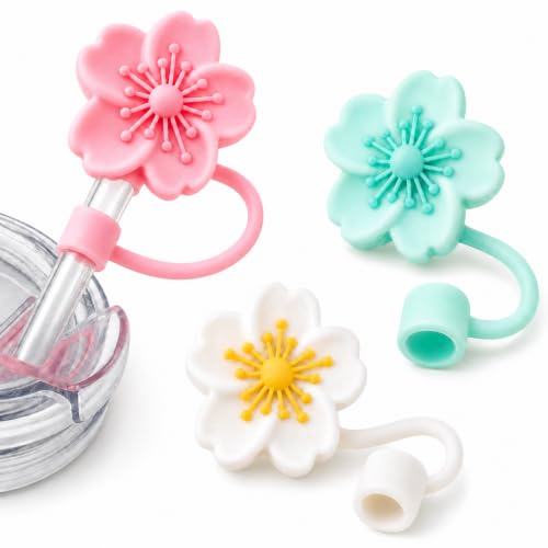 Olen Flower Straw Toppers for 10mm Straws, Set of 3 Reusable Covers