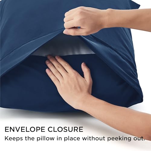 Bedsure Queen Pillow Cases Set of 4 - Navy Brushed Microfiber