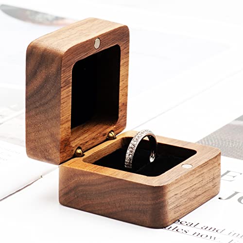 COSISO Walnut Wood Engagement Ring Box with Black Inner | Proposal & Gift Storage