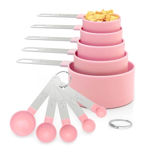 10-Piece Measuring Cups and Spoons Set with Stainless Steel Handles (Pink)