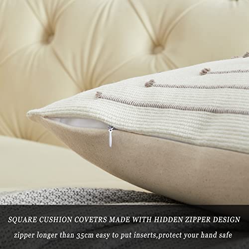 GIGIZAZA 18x18 Taupe Boho Pillow Covers - Set of 2 Cotton Linen