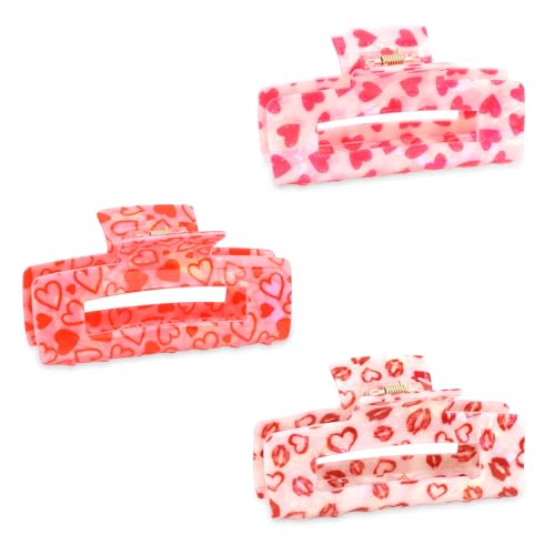 Esitrormi 3-Pack Pink Heart Hair Claw Clips for Thick and Thin Hair