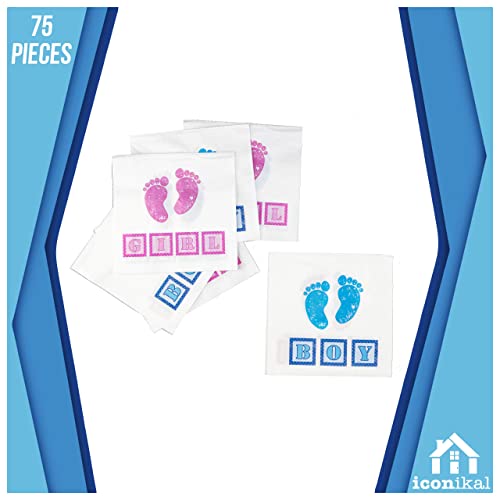 Iconikal Gender Reveal Party Napkins, 2-Sided Boy or Girl, 75-Pack
