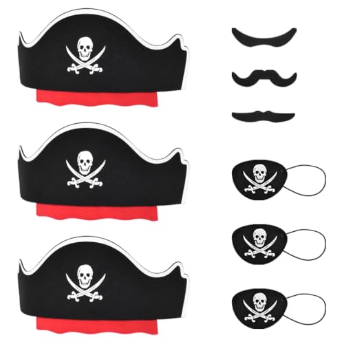 9 Pcs Pirate Hat Set for 3 Kids - Fun Accessories for Parties