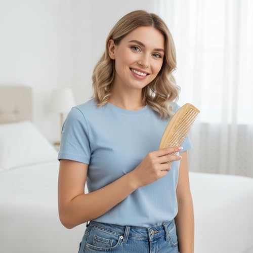 Natural Wooden Hair Comb Set - 3 Pack Anti-Static Bamboo Detangling Combs