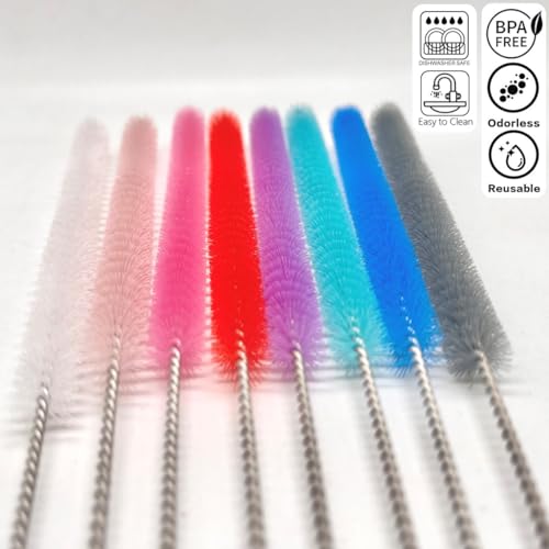 12-Inch Extra Long Straw Cleaner Brush Set - 8 Color Nylon & Stainless Steel