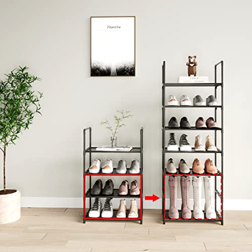 4-Tier Stackable Small Shoe Rack with Handle - Black Organizer
