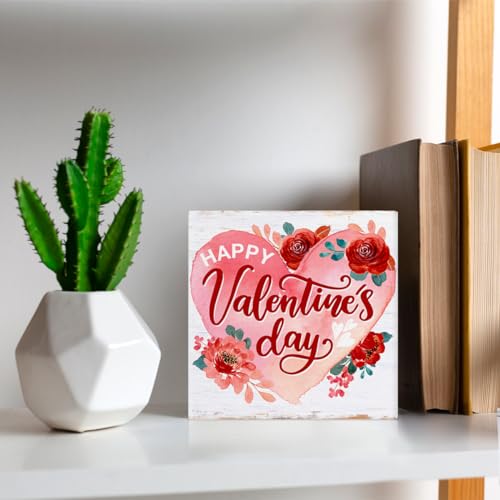 Happy Valentine's Day Wooden Sign - 5x5 Inch Tabletop Decor