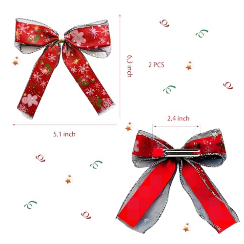 MMBALLON 2 PCS Christmas Red Hair Bow Clips for Girls and Women